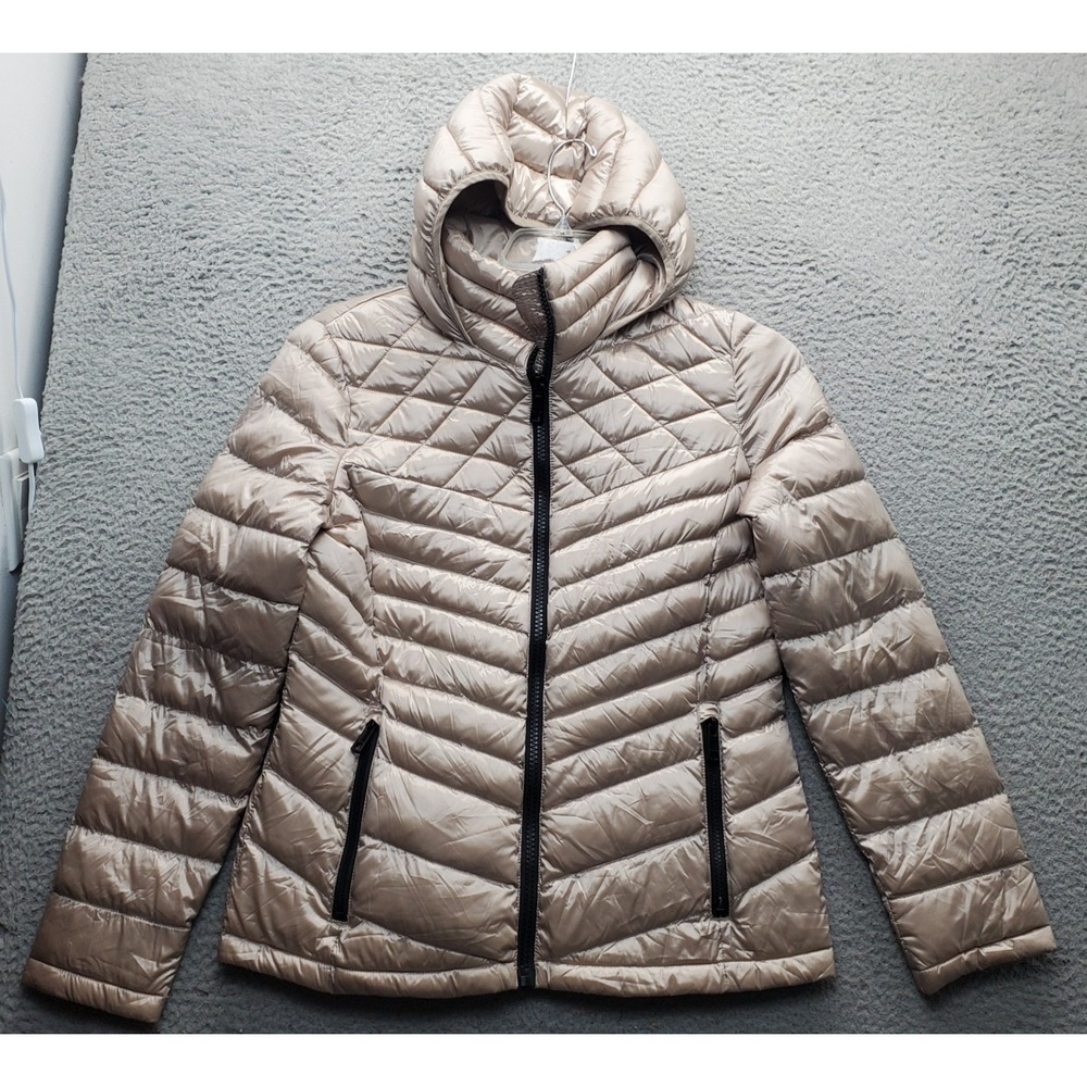 Calvin Klein Down Packable Jacket Womens M Brown Quilted Long Sleeve Full Zip